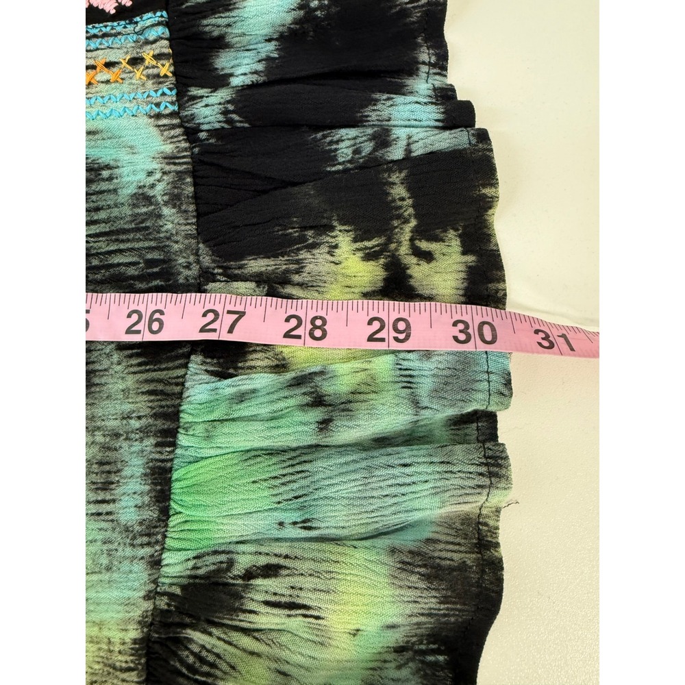 Calessa Tunic Top Size L Black Tie Dye Embroidered Boho Bell Sleeve Ruffle Hem - Picture 6 of 8
